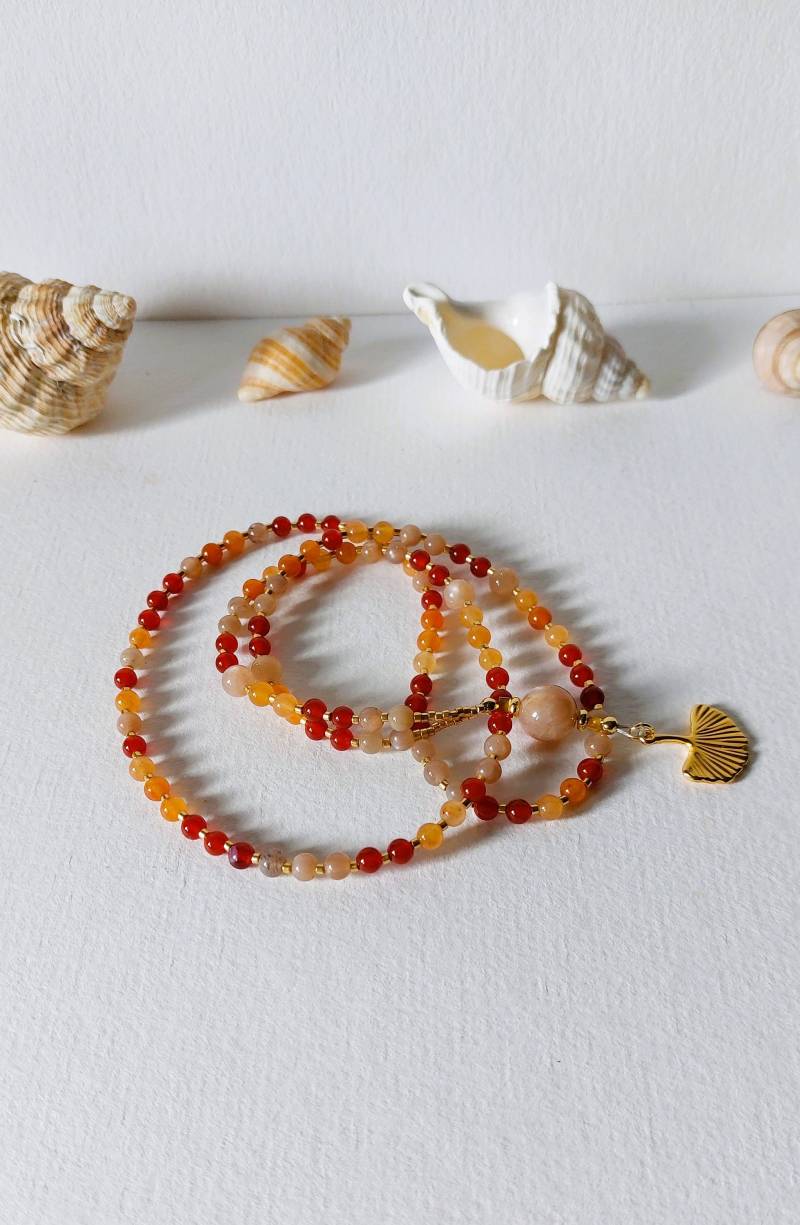 Mala Kette Red Aventurin Pfirsich Mondstein Sonnenstein Gold Mala Kette Red Aventurin Pfirsich Mondstein Sonnenstein Gold von MerlesJewellery
