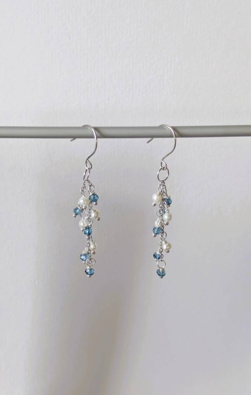 Ohrringe Perlen Blue Topasrondellen 925 Silber Brautschmuck von MerlesJewellery