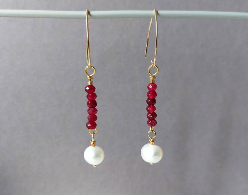 Perle Rubinrondellen Aaa Ohrringe Gold Brautschmuck Perle Rubinrondellen Aaa Ohrringe Gold Brautschmuck von MerlesJewellery