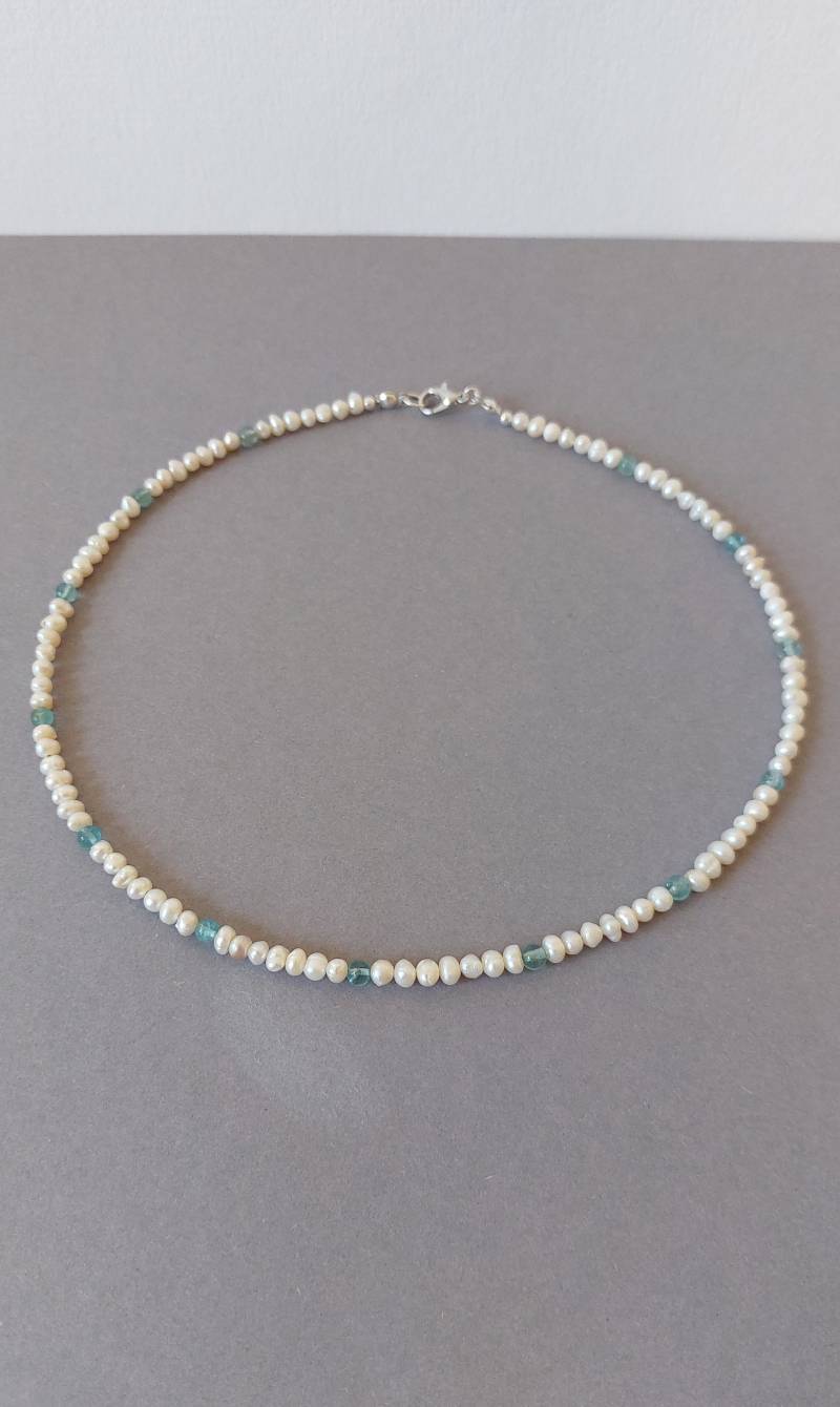 Süßwasserperlenkette Apatitperlen Silber von MerlesJewellery