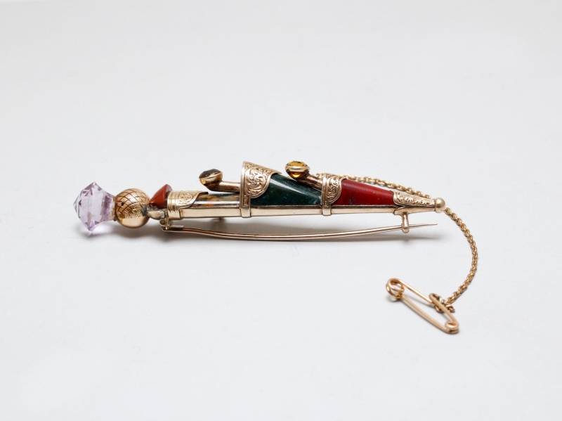 15 Karat Gold Brosche Aus Scottish Achat, Citrin Und Amethyst von MerlinsJewellers