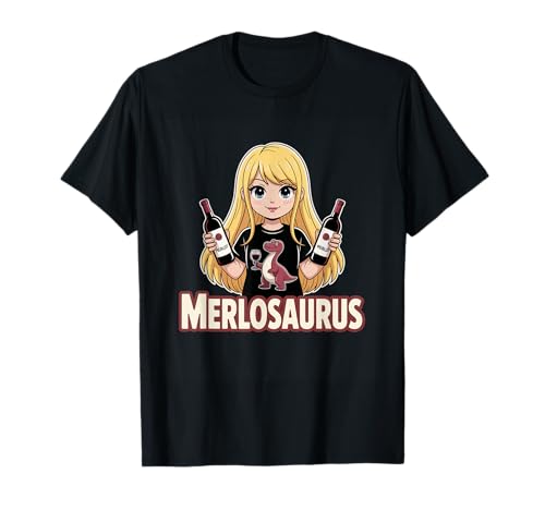 Merlosaurus Wine Dinosaurier Anime Girl Drinking Funny Pun T-Shirt Merlosaurus Wine Dinosaurier Anime Girl Drinking Funny Pun T-Shirt von Merlosaurus Shirt Funny Wine Dinosaur Anime Gift