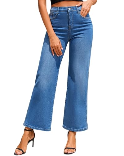 Merlvida Baggy Jeans Damen High Waist Weites Bein Stretch Denim Lockere Passform Bequeme Jeanshose mit Straight Leg Schnitt von Merlvida
