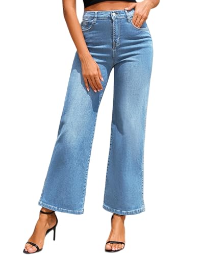 Merlvida Baggy Jeans Damen High Waist Weites Bein Stretch Denim Lockere Passform Bequeme Jeanshose mit Straight Leg Schnitt von Merlvida