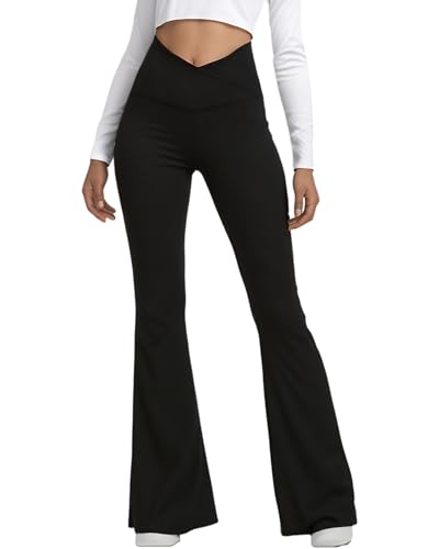 Merlvida Flared Leggings Damen High Waist Schlaghose Yoga Hose Bootcut Sportleggings Stretch Weite Sporthose Bauchkontrolle Jogginghose Jazzpants Elegant von Merlvida