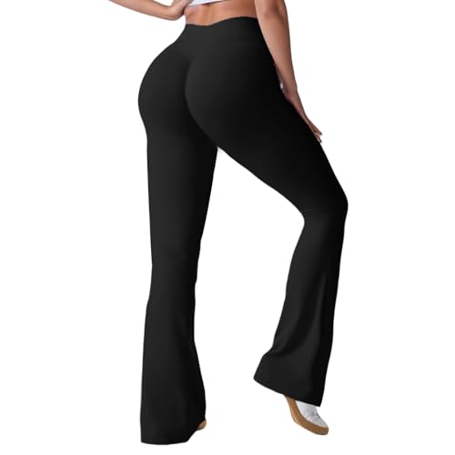 Merlvida Flared Leggings Damen Scrunch Butt Leggings High Waist Schlaghose Elastische Weite Bootcut Yogahose Push Up Sporthose Nahtlose Elegant Jazzpants Jogginghose Gym Fitness Workout von Merlvida