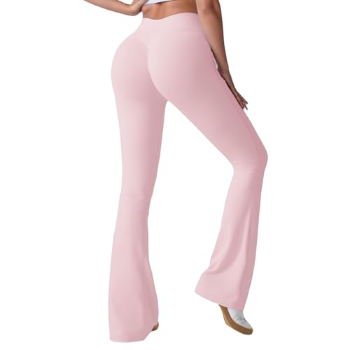 Merlvida Flared Leggings Damen Scrunch Butt Leggings High Waist Schlaghose Elastische Weite Bootcut Yogahose Push Up Sporthose Nahtlose Elegant Jazzpants Jogginghose Gym Fitness Workout von Merlvida