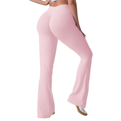 Merlvida Flared Leggings Damen Scrunch Butt Leggings High Waist Schlaghose Elastische Weite Bootcut Yogahose Push Up Sporthose Nahtlose Elegant Jazzpants Jogginghose Gym Fitness Workout von Merlvida