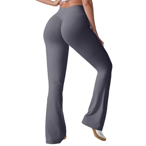 Merlvida Flared Leggings Damen Scrunch Butt Leggings High Waist Schlaghose Elastische Weite Bootcut Yogahose Push Up Sporthose Nahtlose Elegant Jazzpants Jogginghose Gym Fitness Workout von Merlvida