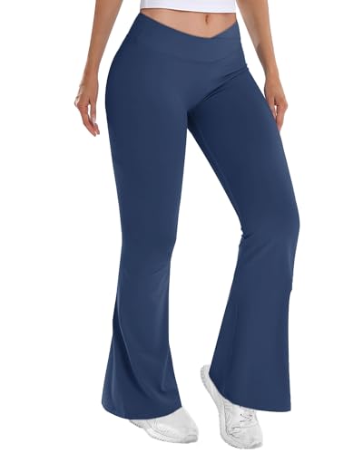 Merlvida Flared Leggings Damen V-Waist Bootleg Schlaghose Scrunch Butt Leggings Elastische Weite Bootcut Yogahose Push Up Sporthose Elegant Jazzpants Jogginghose Gym Fitness Workout von Merlvida