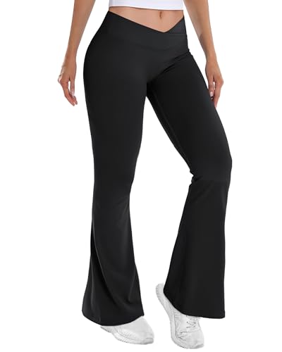 Merlvida Flared Leggings Damen V-Waist Bootleg Schlaghose Scrunch Butt Leggings Elastische Weite Bootcut Yogahose Push Up Sporthose Elegant Jazzpants Jogginghose Gym Fitness Workout von Merlvida