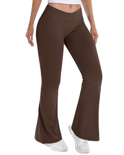 Merlvida Flared Leggings Damen V-Waist Bootleg Schlaghose Scrunch Butt Leggings Elastische Weite Bootcut Yogahose Push Up Sporthose Elegant Jazzpants Jogginghose Gym Fitness Workout von Merlvida