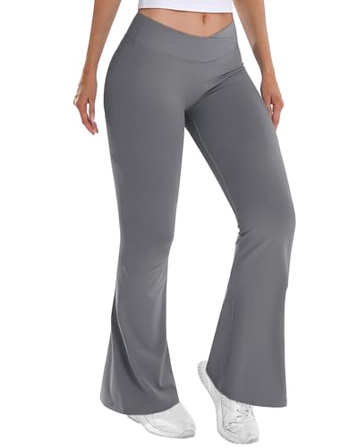 Merlvida Flared Leggings Damen V-Waist Bootleg Schlaghose Scrunch Butt Leggings Elastische Weite Bootcut Yogahose Push Up Sporthose Elegant Jazzpants Jogginghose Gym Fitness Workout von Merlvida