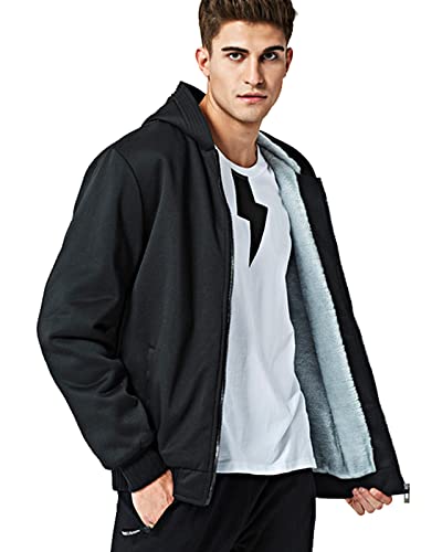 Merlvida Herren Kapuzenpullover mit Reißverschluss Fleecejacke für Herren Hoodie Herren Dicker Pullover Jacke Sweatjacke Winter-Herrenjacke Baseballjacken langärmlige Sportbekleidung, Schwarz, L von Merlvida