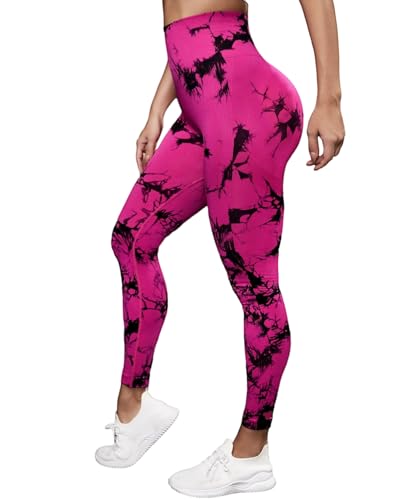 Merlvida Scrunch Butt Sport Leggings Damen High Waist Seamless Push Up Leggings Blickdicht Boom Booty Leggings Sporthose mit Bauchkontrolle Slim Sportleggins Gym Leggins A12 - Schwarz Rosa Size L von Merlvida