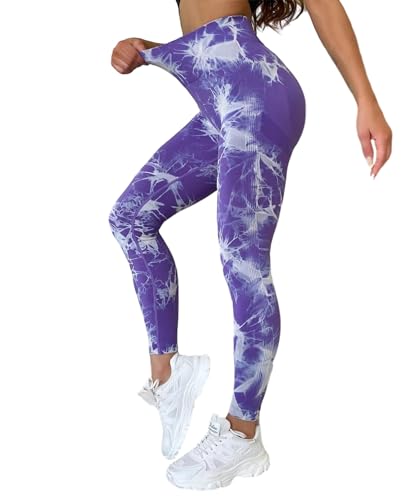 Merlvida Scrunch Butt Sport Leggings Damen High Waist Seamless Push Up Leggings Blickdicht Boom Booty Leggings Sporthose mit Bauchkontrolle Slim Sportleggins Gym Leggins Hose A14 - Lila Size L von Merlvida