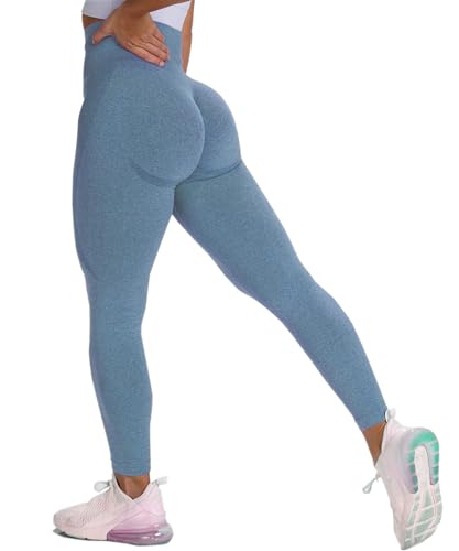 Merlvida Scrunch Butt Sport Leggings Damen High Waist Seamless Push Up Leggings Blickdicht Boom Booty Leggings Sporthose mit Bauchkontrolle Slim Sportleggins Gym Leggins Hose D04 - Blau Size L von Merlvida