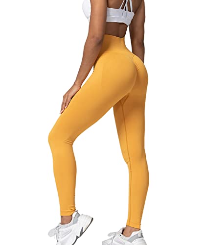 Merlvida Scrunch Butt Sport Leggings Damen High Waist Seamless Push Up Leggings Blickdicht Boom Booty Leggings Sporthose mit Bauchkontrolle Slim Sportleggins Gym Leggins Hose E05 - Orange Size L von Merlvida