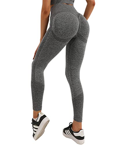 Merlvida Scrunch Butt Sport Leggings Damen High Waist Seamless Push Up Leggings Blickdicht Boom Booty Leggings Sporthose mit Bauchkontrolle Slim Sportleggins Gym Leggins Hose B02 - Grau Size L von Merlvida