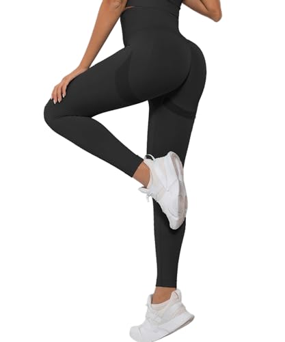 Merlvida Scrunch Butt Sport Leggings Damen High Waist Seamless Push Up Leggings Blickdicht Boom Booty Leggings Sporthose mit Bauchkontrolle Slim Sportleggins Gym Leggins Hose A01 - Schwarz Size M von Merlvida