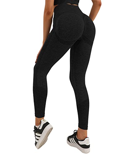 Merlvida Scrunch Butt Sport Leggings Damen High Waist Seamless Push Up Leggings Blickdicht Boom Booty Leggings Sporthose mit Bauchkontrolle Slim Sportleggins Gym Leggins Hose B01 - Schwarz Size L von Merlvida