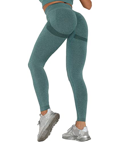 Merlvida Scrunch Butt Sport Leggings Damen High Waist Seamless Push Up Leggings Blickdicht Boom Booty Leggings Sporthose mit Bauchkontrolle Slim Sportleggins Gym Leggins Hose A04 - Grün Size L von Merlvida