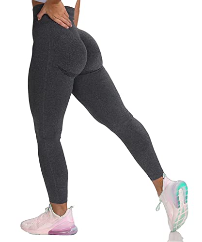 Merlvida Scrunch Butt Sport Leggings Damen High Waist Seamless Push Up Leggings Blickdicht Boom Booty Leggings Sporthose mit Bauchkontrolle Slim Sportleggins Gym Leggins Hose D01 - Schwarz Size L von Merlvida