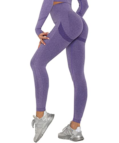 Merlvida Scrunch Butt Sport Leggings Damen High Waist Seamless Push Up Leggings Blickdicht Boom Booty Leggings Sporthose mit Bauchkontrolle Slim Sportleggins Gym Leggins Hose A06 - Violett Size S von Merlvida