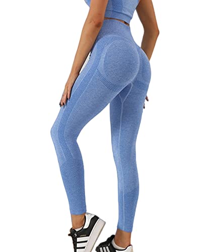 Merlvida Damen High Waist Seamless Push Up Leggings Sportleggins Gym Leggins Hose B05 - Himmelblau Size M von Merlvida