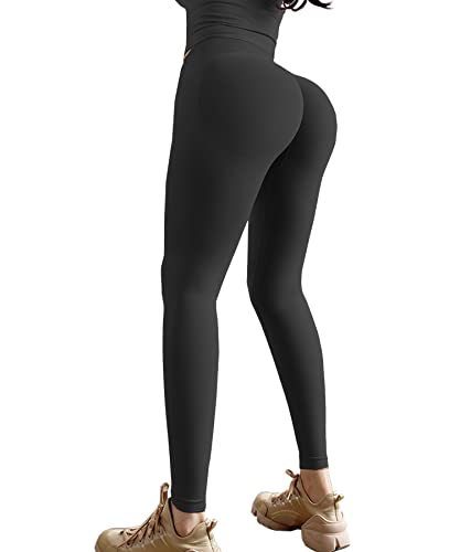 Merlvida Scrunch Butt Sport Leggings Damen High Waist Seamless Push Up Leggings Blickdicht Boom Booty Leggings Sporthose mit Bauchkontrolle Slim Sportleggins Gym Leggins Hose E01 - Schwarz Size S von Merlvida