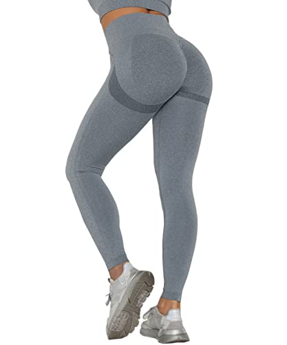 Merlvida Scrunch Butt Sport Leggings Damen High Waist Seamless Push Up Leggings Blickdicht Boom Booty Leggings Sporthose mit Bauchkontrolle Slim Sportleggins Gym Leggins Hose A03 - Blau Size L von Merlvida