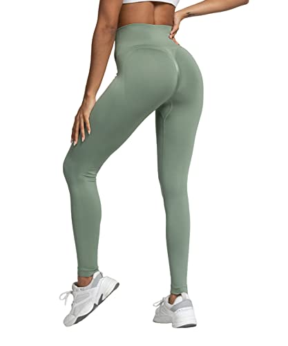 Merlvida Scrunch Butt Sport Leggings Damen High Waist Seamless Push Up Leggings Blickdicht Boom Booty Leggings Sporthose mit Bauchkontrolle Slim Sportleggins Gym Leggins Hose E06 - Grün Size S von Merlvida