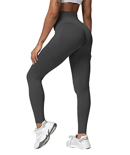 Merlvida Scrunch Butt Sport Leggings Damen High Waist Seamless Push Up Leggings Blickdicht Boom Booty Leggings Sporthose mit Bauchkontrolle Slim Sportleggins Gym Leggins Hose E02 - Grau Size L von Merlvida