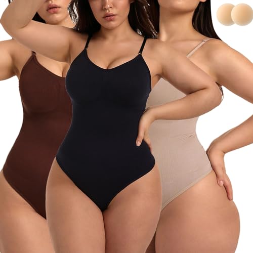 Merlvida Shapewear Damen Bauchweg String Tanga Effektive Body Damen Stark Formend Vielseitige Bodysuit Shaper mit Shaping Effekt und Komfort Nahtlos Miederbody Sculpting Verstellbare Träger von Merlvida