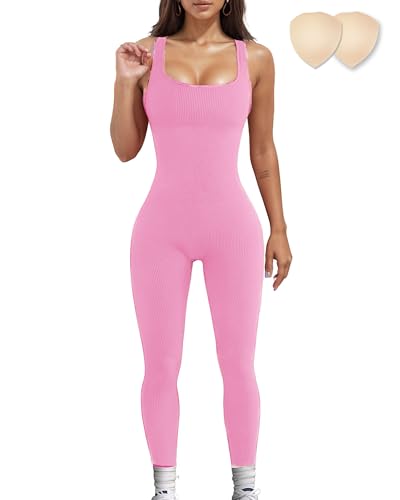 Merlvida Sport Jumpsuits für Damen Elastischer Figurformender Jumpsuit Damen Eng Nahtloser Bodysuit Bauchweg Overall Workout Body Einteiler Sportanzug von Merlvida