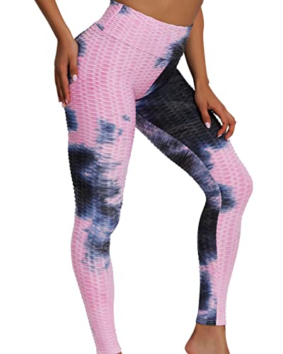 Merlvida Sport Leggings Damen High Waist, Anti Cellulite Push up Leggins Blickdicht mit Bauchkontrolle - Weich Elastisch Yogahose Sporthose Damen, Boom Booty Leggings für Damen, Rosa & Schwarz, XS von Merlvida