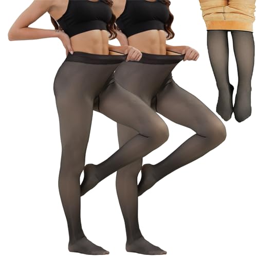 Merlvida Strumpfhosen Damen Winter High Waist Thermo Strumpfhose Gefütterte Leggings Warme Fleece Winterstrumpfhose Gefälschte Durchscheinend Thermostrumpfhose Pantyhose 1-3 Paar von Merlvida