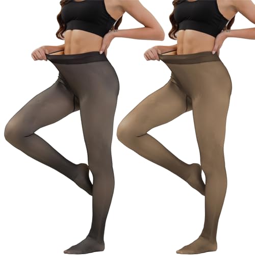Merlvida Strumpfhosen Damen Winter High Waist Thermo Strumpfhose Gefütterte Leggings Warme Fleece Winterstrumpfhose Gefälschte Durchscheinend Thermostrumpfhose Pantyhose 1-3 Paar von Merlvida