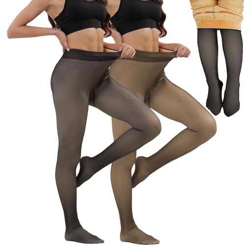 Merlvida Strumpfhosen Damen Winter High Waist Thermo Strumpfhose Gefütterte Leggings Warme Fleece Winterstrumpfhose Gefälschte Durchscheinend Thermostrumpfhose Pantyhose 1-3 Paar von Merlvida