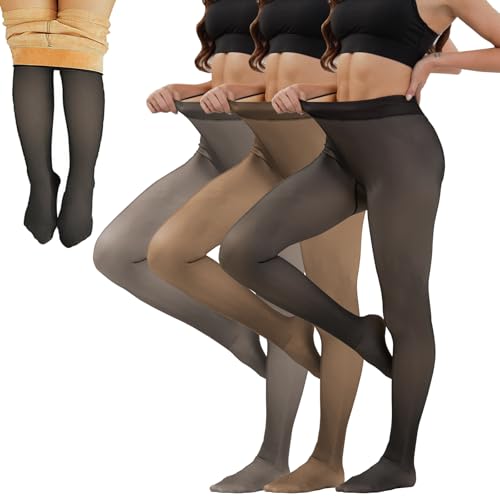 Merlvida Strumpfhosen Damen Winter High Waist Thermo Strumpfhose Gefütterte Leggings Warme Fleece Winterstrumpfhose Gefälschte Durchscheinend Thermostrumpfhose Pantyhose 1-3 Paar von Merlvida