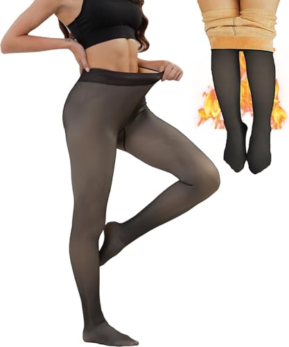 Merlvida Strumpfhosen Damen Winter High Waist Thermo Strumpfhose Gefütterte Leggings Warme Fleece Winterstrumpfhose Gefälschte Durchscheinend Thermostrumpfhose Pantyhose 1-3 Paar von Merlvida