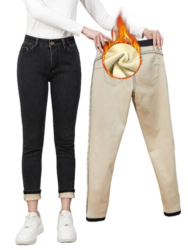 Merlvida Thermo Jeans Damen High Waist Gefütterte Stretch Thermojeans Push Up Warme Winter Thermohose Fleece Jeggings Skinny Denim Leggings Hosen Mit Innenfleece von Merlvida