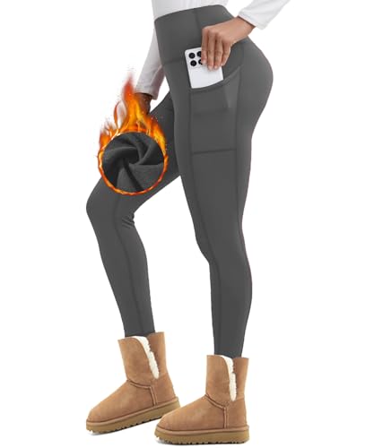 Merlvida Thermo Leggings Damen High Waist Gefütterte Thermoleggins für Winter Warme Sportleggins Lang Blickdichte Fleece Leggins Elastische Strumpfhose Kuschelige Thermohose mit Taschen von Merlvida