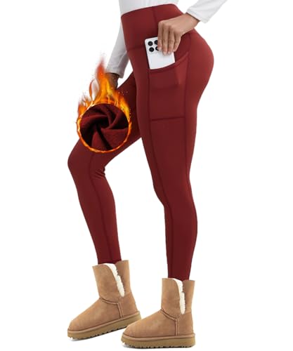 Merlvida Thermo Leggings Damen High Waist Gefütterte Thermoleggins für Winter Warme Sportleggins Lang Blickdichte Fleece Leggins Elastische Strumpfhose Kuschelige Thermohose mit Taschen von Merlvida