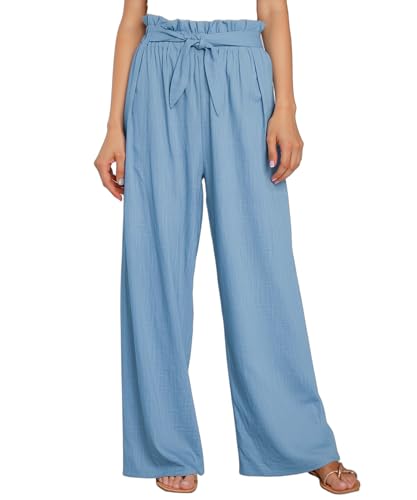 Merlvida Weite Hose Damen Sommer Elegante Palazzo Hose High Waist Stoffhose Lightweight Sommerhose Leicht Freizeithose mit Tasche und Tunnelzug for Causal Yoga Work Beach Trousers von Merlvida