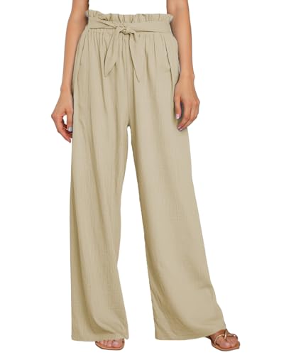 Merlvida Weite Hose Damen Sommer Elegante Palazzo Hose High Waist Stoffhose Lightweight Sommerhose Leicht Freizeithose mit Tasche und Tunnelzug for Causal Yoga Work Beach Trousers von Merlvida