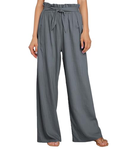 Merlvida Weite Hose Damen Sommer Elegante Palazzo Hose High Waist Stoffhose Lightweight Sommerhose Leicht Freizeithose mit Tasche und Tunnelzug for Causal Yoga Work Beach Trousers von Merlvida