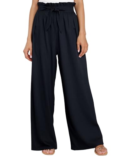 Merlvida Weite Hose Damen Sommer Elegante Palazzo Hose High Waist Stoffhose Lightweight Sommerhose Leicht Freizeithose mit Tasche und Tunnelzug for Causal Yoga Work Beach Trousers von Merlvida