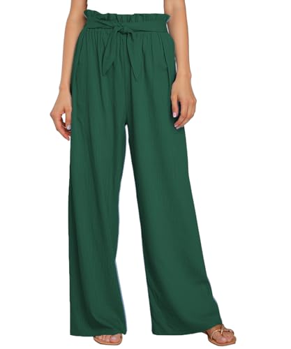 Merlvida Weite Hose Damen Sommer Elegante Palazzo Hose High Waist Stoffhose Lightweight Sommerhose Leicht Freizeithose mit Tasche und Tunnelzug for Causal Yoga Work Beach Trousers von Merlvida