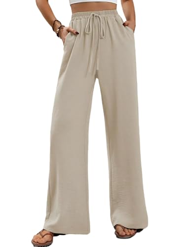 Merlvida Weite Hosen Damen High Waist Stoffhose Elegant für Sommer Palazzo Hose Gerade Geschnitten Bequeme Leichte Freizeithose Yoga Sommerhose mit Tasche und Tunnelzug von Merlvida